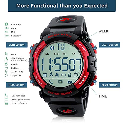 Beeasy Reloj Deportivo Hombre,Relojes Digital Impermeable Watches Inteligente Bluetooth Fitness Tracker Contador Calorías Podómetro Cámara Remota App Notificación de Llamadas SMS,Rojo Beeasy Reloj Deportivo Hombre,Relojes Digital Impermeable Watches Inteligente Bluetooth Fitness Tracker Contador Calorías Podómetro Cámara Remota App Notificación de Llamadas SMS,Rojo
