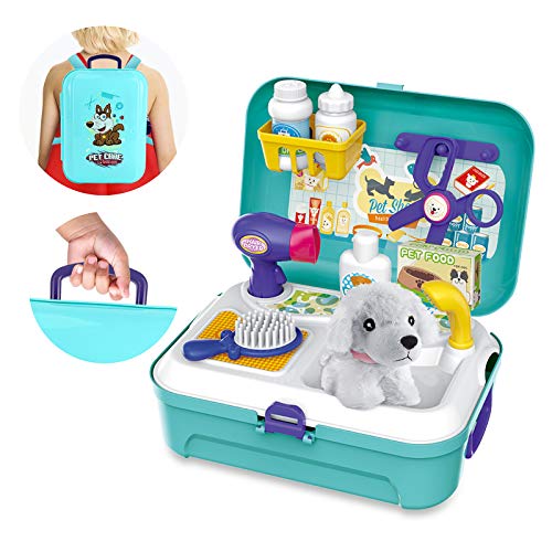 BeebeeRun Cuidado de Mascotas Juguetes de Juego de rol 16PCS,Juguetes para niñas de 2 años,Cuidados del Perro Juego de Mochila para Perros,Regalos de Juguetes educativos para Edades de 3 4 5 6