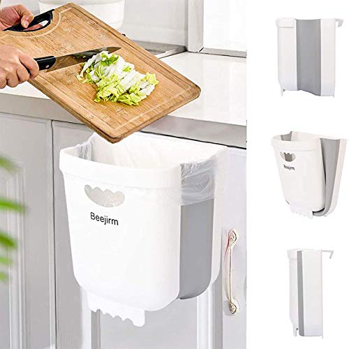 Beejirm Cubo de Basura Plegable Colgante para Cocina, Mini Papelera Cocina Bote Contenedor de Basura Plegable Pequeño de Plástico para Puerta de Gabinete Coche Dormitorio (Blanco)