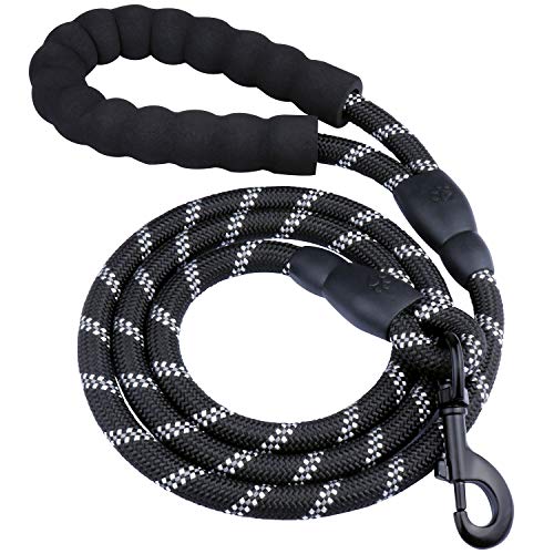 Befekt Gears Correa Perro 150 cm, Cuerda para Perros Nylon Fuerte con Mango Acolchado Suave y Roscas Altamente Reflectantes para Perros de Todos los Tamaños(Negro)