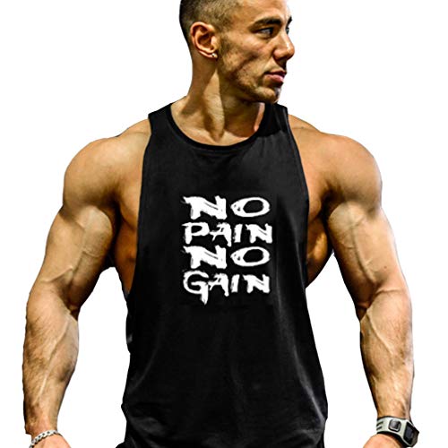 Befox Camiseta Deportiva De Tirantes para Hombre con Texto NO Pain NO Gain Befox Camiseta Deportiva De Tirantes para Hombre con Texto NO Pain NO Gain