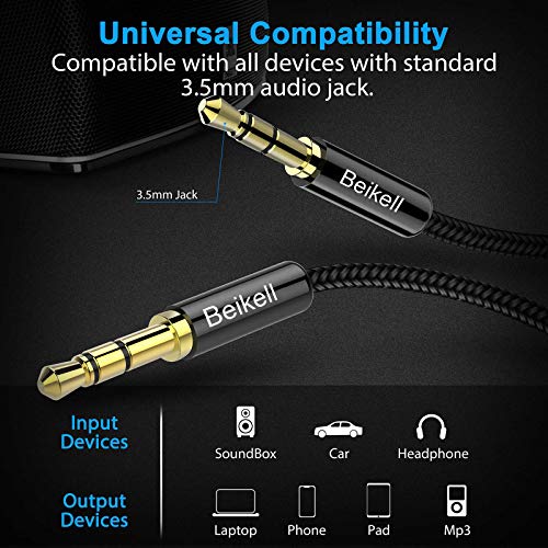 Beikell Cable de Audio Jack, Cable Audio 3.5mm Macho Macho Nylon Trenzado Cable Auxiliar Estéreo para Audio de Coche, Altavoz, Ordenador, Auriculares, Phone, iPod, iPad, Echo Dot, MP3 y Más(1.2M)