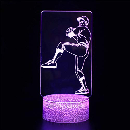 Béisbol Deportes Crack Base Night Light 3D Acrílico USB Lámpara de mesa pequeña multicolor