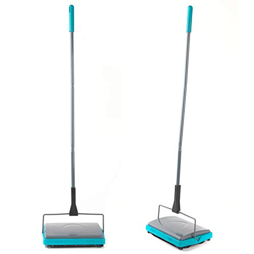 Beldray® LA024855TQ Sweeper de alfombra manual con peine de cepillo | perfecto Para recoger el pelo y la suciedad de mascotas | Easy Glide Ruedas | Turquesa