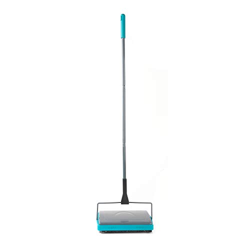 Beldray® LA024855TQ Sweeper de alfombra manual con peine de cepillo | perfecto Para recoger el pelo y la suciedad de mascotas | Easy Glide Ruedas | Turquesa