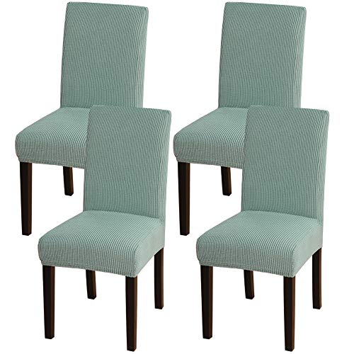 BellaHills Fundas de Silla de Comedor elásticas Fundas de Silla para Comedor Fundas Protectoras Fundas de Silla de Comedor, Tela Jacquard a Cuadros con Textura (4, Salvia)