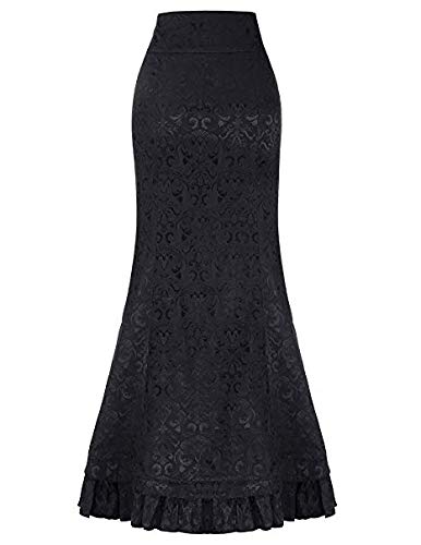 Belle Poque Mujeres Negro Retro Alto Jacquard Sirena de la Cintura Cola de pez Falda Larga BP000204-1_USA4 Belle Poque Mujeres Negro Retro Alto Jacquard Sirena de la Cintura Cola de pez Falda Larga BP000204-1_USA4