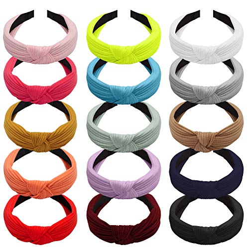 Belle Vous Cintas para el Pelo Anchas Nudo Turbante (Pack de 15) Accesorios Cabello Mujer Boho Elástico Accesorio para el Pelo Mujeres y Chicas – Diadema Nudo Mujer 15 Colores