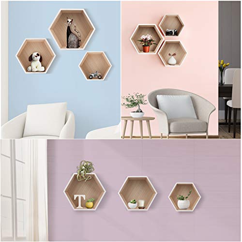 BELLE VOUS Estantería Hexagonal Flotante (Pack de 3) - Estante Pared MDF Blanco con Tornillos y Tacos de Pared - Estantes para Pared 3 Tamaños Diferentes Decorativo, Sala de Estar, Cocina, Oficina