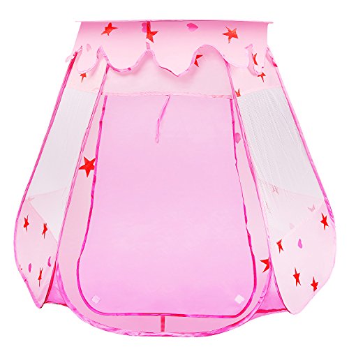 BelleStyle Tienda de Juegos para Niños, Pop Up Princesa Piscina de Bolas Castillo Plegable para Niños en Interiores y Exteriores Uso (Rosa)