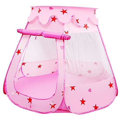 BelleStyle Tienda de Juegos para Niños, Pop Up Princesa Piscina de Bolas Castillo Plegable para Niños en Interiores y Exteriores Uso (Rosa)