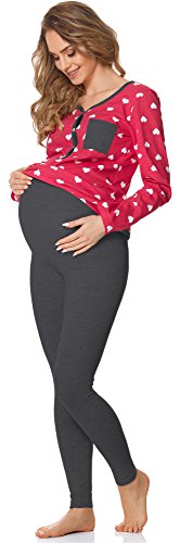 Bellivalini Premamá Pijama Conjunto Camiseta y Leggins Lactancia Maternidad Mujer BLV50-125 (Rosa Corazoncitos/Grafito, S)