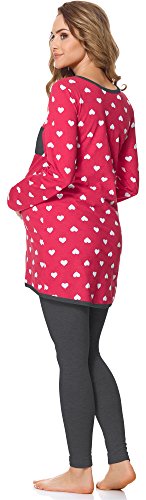 Bellivalini Premamá Pijama Conjunto Camiseta y Leggins Lactancia Maternidad Mujer BLV50-125 (Rosa Corazoncitos/Grafito, S)