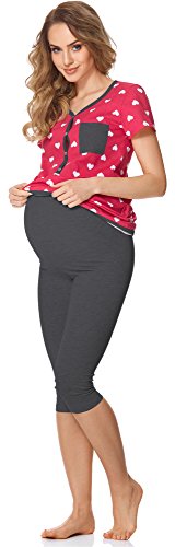 Bellivalini Premamá Pijama Conjunto Camiseta y Leggins Lactancia Maternidad Mujer BLV50-126 (Rosa Corazoncitos/Grafito, M)