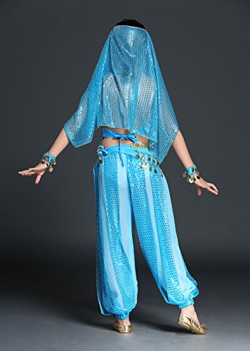 BellyQueen Maillot Danza de Vientre Traje de Danza 7 Piezas Top Pantalones Accesorios para Fiesta Carnaval Disfraz Niña 6-8 Años - Azul BellyQueen Maillot Danza de Vientre Traje de Danza 7 Piezas Top Pantalones Accesorios para Fiesta Carnaval Disfraz Niña 6-8 Años - Azul