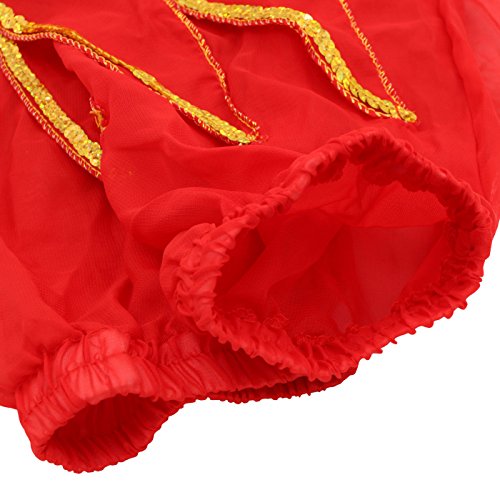 BellyQueen Maillot Danza de Vientre Traje de Danza 7 Piezas Top Pantalones Accesorios para Fiesta Carnaval Disfraz Niña 6-8 Años - Rojo
