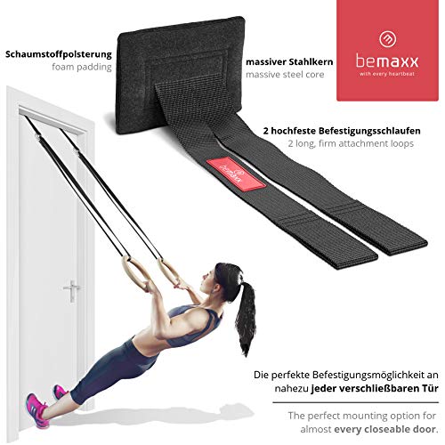 BeMaxx Anillas de Gimnasia de Madera Fitness + Anclaje para Puerta & guía de Ejercicios | Set de Entrenamientos gimnásticos & Correa + Hebillas | Crossfit, Gimnasio, Deporte en casa | Adultos Niños