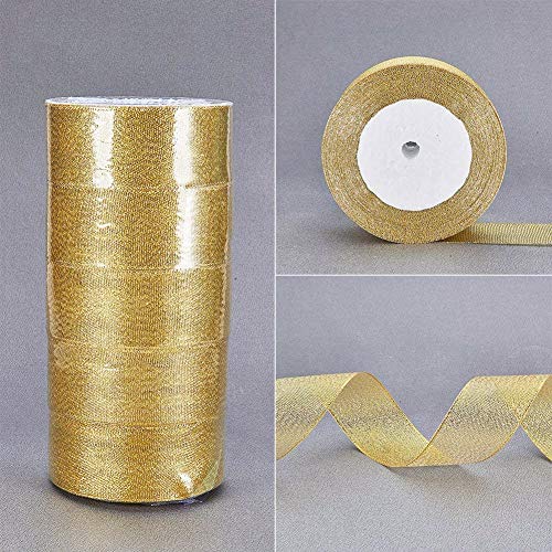BENECREAT 114m (5 Rollos x 22m) 38mm de Ancho Brillo Superior metalico Chispa Tela Cinta para Boda, Vacaciones, Decoracion del hogar, Papel de Regalo (Oro) BENECREAT 114m (5 Rollos x 22m) 38mm de Ancho Brillo Superior metalico Chispa Tela Cinta para Boda, Vacaciones, Decoracion del hogar, Papel de Regalo (Oro)