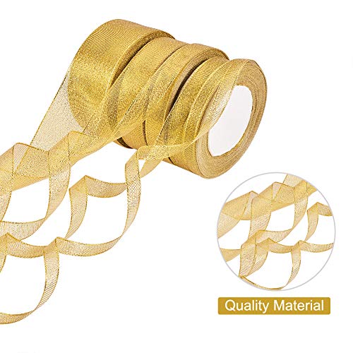 BENECREAT 114m (5 Rollos x 22m) 38mm de Ancho Brillo Superior metalico Chispa Tela Cinta para Boda, Vacaciones, Decoracion del hogar, Papel de Regalo (Oro)