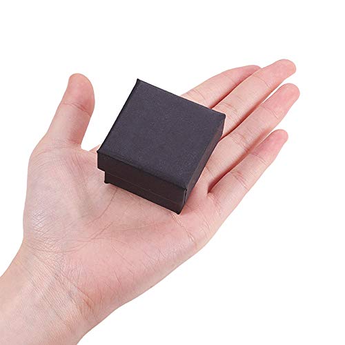 BENECREAT 24 Pack Negra Caja de Joya Caja de Cartón Craft con Almohadilla de Terciopelo Elegante para Presentación de Anillo 4.3x4.3x3.3cm