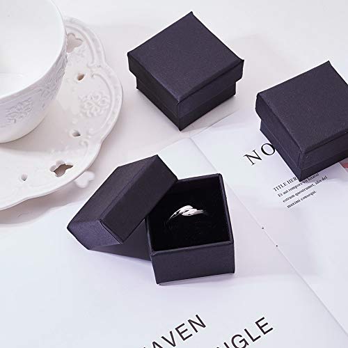 BENECREAT 24 Pack Negra Caja de Joya Caja de Cartón Craft con Almohadilla de Terciopelo Elegante para Presentación de Anillo 4.3x4.3x3.3cm