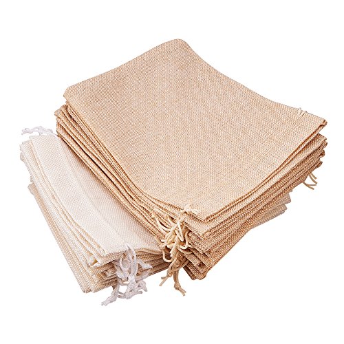 BENECREAT 24 PCS Bolsas de Arpillera de Gran Tamaño con Cordón Bolsa de Joyas para Fiesta de Bodas Artesanía de Manualidad Lino y Crema 23x17cm