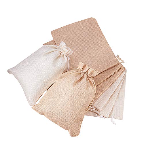 BENECREAT 24 PCS Bolsas de Arpillera de Gran Tamaño con Cordón Bolsa de Joyas para Fiesta de Bodas Artesanía de Manualidad Lino y Crema 23x17cm