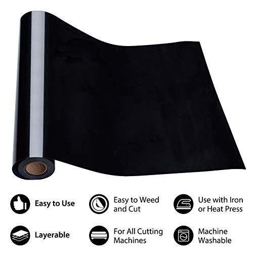 BENECREAT 5mx30cm Rollo de Vinilo de Transferencia de Calor Negro Papel de Transferencia para Camisetas Ropa Sombreros Bolsos y la Mayoría de Las Superficies Textiles