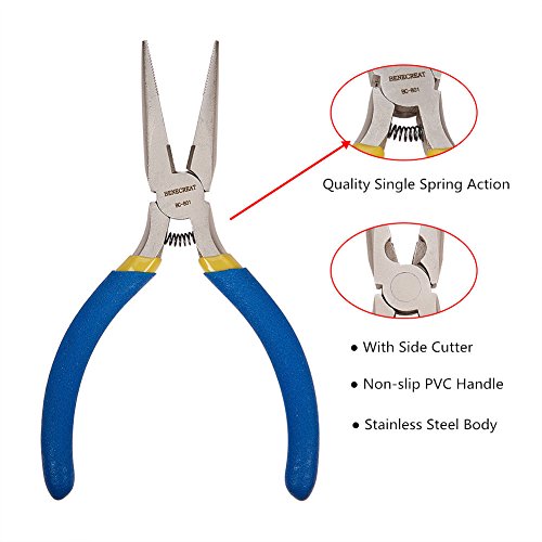 BENECREAT BC-801 125mm Alicate de Joyeria Artesanal de Acero Inoxidable Cadena Corta Pinza de Punta Plana Azul con Corte Lateral