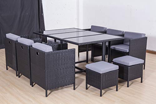 BENEFFITO HABELOCK - Muebles de Jardín de Resina Trenzada Empostrable - 10 Asientos - Negro Gris BENEFFITO HABELOCK - Muebles de Jardín de Resina Trenzada Empostrable - 10 Asientos - Negro Gris