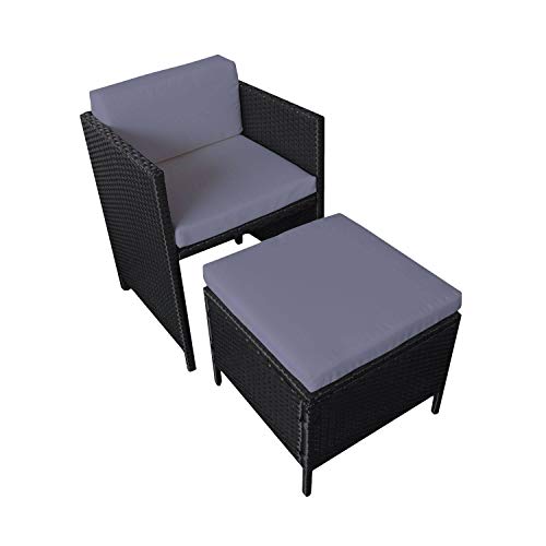 BENEFFITO HABELOCK - Muebles de Jardín de Resina Trenzada Empostrable - 10 Asientos - Negro Gris