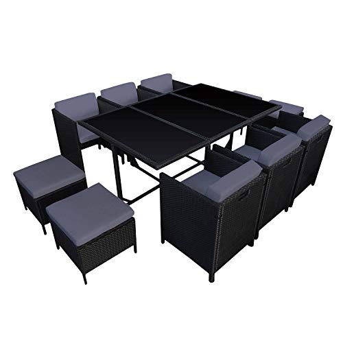 BENEFFITO HABELOCK - Muebles de Jardín de Resina Trenzada Empostrable - 10 Asientos - Negro Gris BENEFFITO HABELOCK - Muebles de Jardín de Resina Trenzada Empostrable - 10 Asientos - Negro Gris