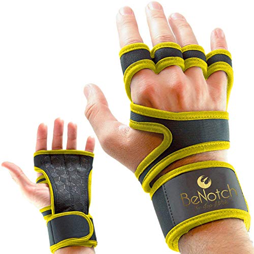 BeNotch - Guantes Hombre y Mujer de Crossfit Hombre con Muñequeras integrada, Antideslizantes Guantes Gimnasio Hombre Para Calistenia, Para Levantamiento de Pesas, Fitness, Color Negro, Talla S-XL