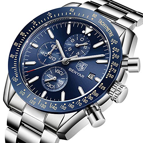 BENYAR Cuarzo cronógrafo Impermeable Relojes Business Casual Deporte Acero Inoxidable de Reloj de Pulsera BENYAR Cuarzo cronógrafo Impermeable Relojes Business Casual Deporte Acero Inoxidable de Reloj de Pulsera