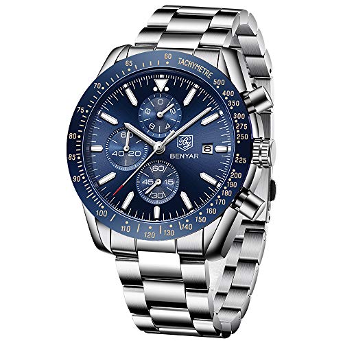 BENYAR Cuarzo cronógrafo Impermeable Relojes Business Casual Deporte Acero Inoxidable de Reloj de Pulsera BENYAR Cuarzo cronógrafo Impermeable Relojes Business Casual Deporte Acero Inoxidable de Reloj de Pulsera
