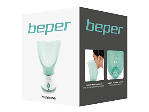 BEPER 40.967N - Sauna Facial y Aromaterapia 2 Potencias, Tratamientos de Cuidado y Relajantes, Hidratación y Limpieza de la Cara, Tanque para Esencias Perfumadas, Blanco y Verde/ Turquesa