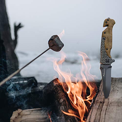 BERGKVIST® Navaja de Bolsillo 3-en-1 K39 Waldholz Navaja Plegable Afilada y Cuchillo de Caza I Navajas de albacete con Piedra de afilar y Funda para cinturón