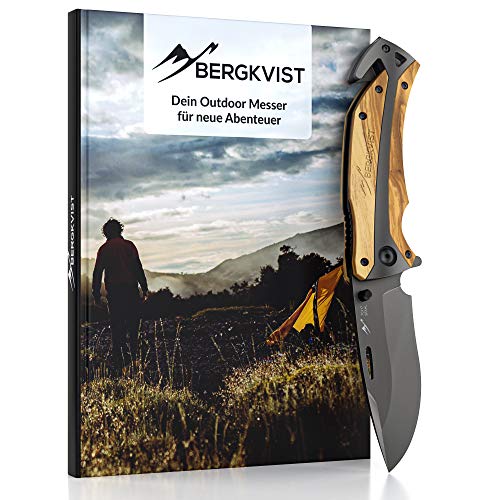 BERGKVIST® navaja de bolsillo K29 Titanium 3-en-1 navaja plegable I navajas de albacete con mango de madera I Cuchillo de caza con funda & afilador