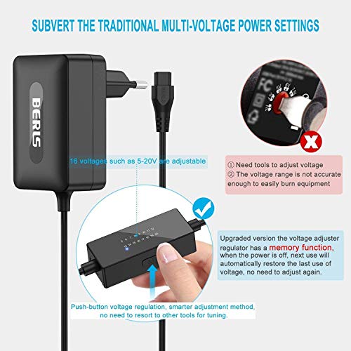 BERLS 36W Transformador Regulable 5V 6V 7V 8V 9V 10V 11V 12V 13V 14V 15V 16V 17V 18V 19V 20V Adaptador Corriente con 9 Enchufes Adaptadores Universal 3000mA Cargador AC/DC BERLS 36W Transformador Regulable 5V 6V 7V 8V 9V 10V 11V 12V 13V 14V 15V 16V 17V 18V 19V 20V Adaptador Corriente con 9 Enchufes Adaptadores Universal 3000mA Cargador AC/DC