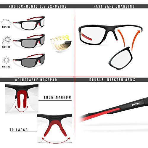 Bertoni F180C - Gafas Deportivas Fotocromáticas Envolventes a Prueba de Viento, para Ciclismo, Golf, Carreras, Esqui