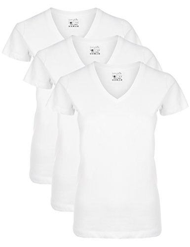 Berydale BD158 Camiseta de Manga Corta con Cuello de Pico, Blanco, M, Pack de 3