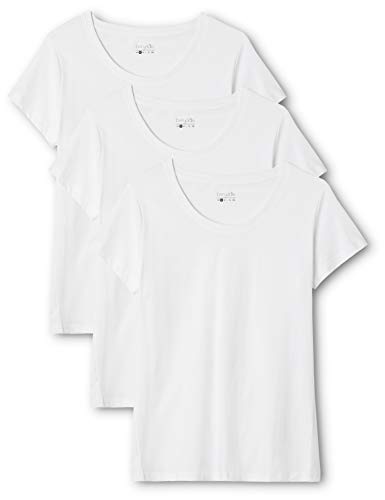 Berydale Camiseta de manga corta de mujer, con cuello redondo, pack de 3, Blanco, XL