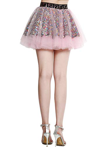 Berylove Mini Falda Mujer de Tul Tutú Ballet Lentejuelas para Fiestas Disfraces Halloween BLP9001Pink M