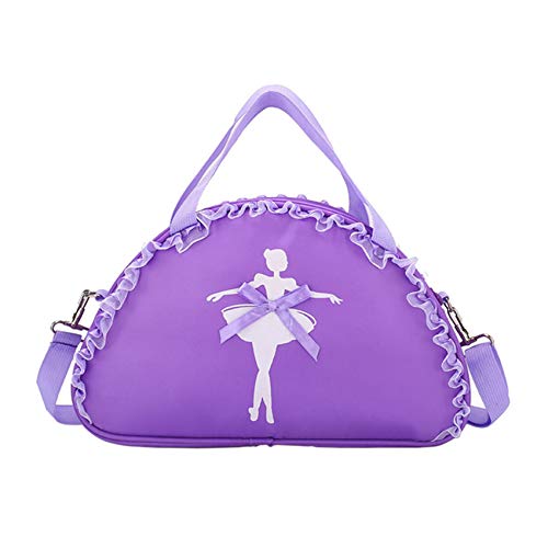 besbomig Bolsa de Ballet Danza Personalizada Bailarina Bolsa de Hombr de Nailon para Niña Deporte Gimnasio Viaje Escuela Bag con Encaje Bowknot, Morado