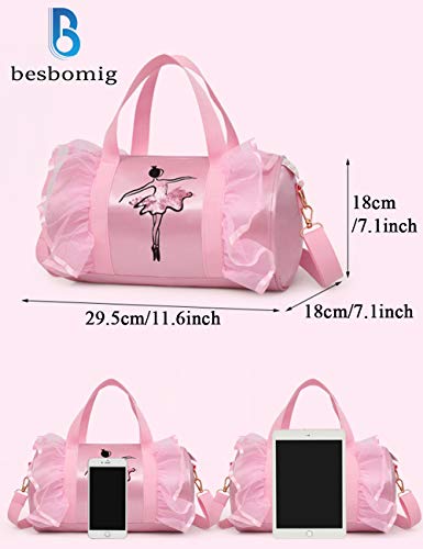 besbomig Bolsas de Baile para niñas Bandolera Diseño de Princesa cilíndrico,Rosado, Bolsa Niños Lindos Bordado Mochila Regalo de Cumpleaños