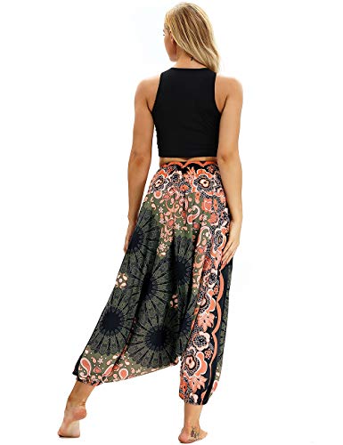 besbomig Mujeres Pantalon de Harén Casual Suelto Pierna Ancha Hippie Pantalones - Cintura Alta Bohemio Estilo Danza Yoga Pilates Pantalones