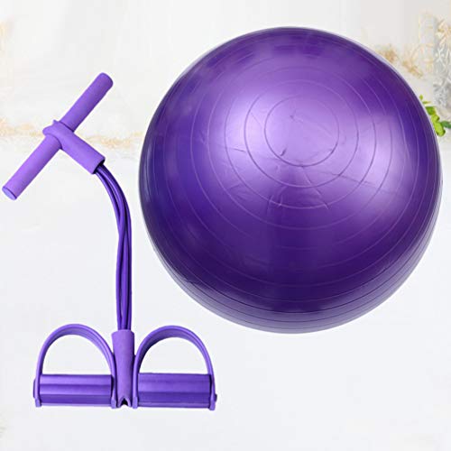 BESPORTBLE Pelota de Yoga con Cuerda Elástica Sentada para Muslo Equipo de Ejercicio Abdominal Cintura Brazo Estiramiento Entrenamiento de Movilidad (Púrpura)