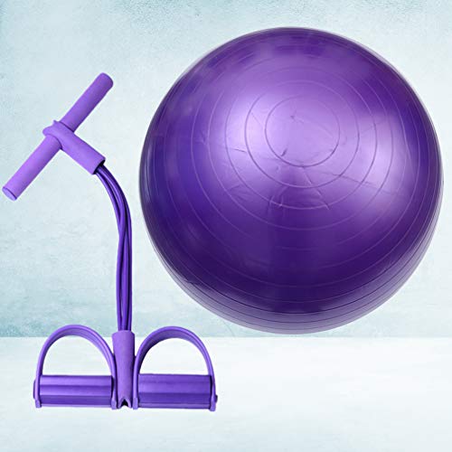 BESPORTBLE Pelota de Yoga con Cuerda Elástica Sentada para Muslo Equipo de Ejercicio Abdominal Cintura Brazo Estiramiento Entrenamiento de Movilidad (Púrpura)