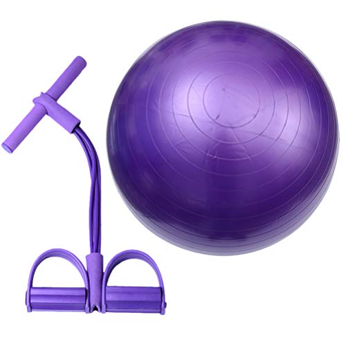 BESPORTBLE Pelota de Yoga con Cuerda Elástica Sentada para Muslo Equipo de Ejercicio Abdominal Cintura Brazo Estiramiento Entrenamiento de Movilidad (Púrpura)