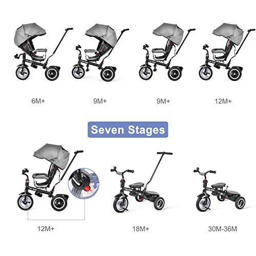 besrey 7 en 1 Triciclos Bebes reclinable con Asiento Giratorio, Triciclo para Bebe Nino evolutivo Infantil Trike Cochecito